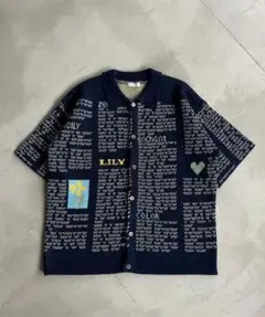 オンシェリー ニュースペーパーニットシャツカーディガン ネイビー