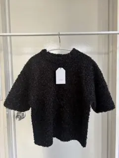 pufe ブラック ブークレ半袖ニット フリーサイズ