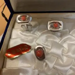 新品⭐︎本珊瑚ネクタイピン&カフスセット