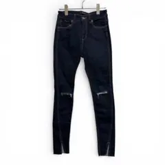 ジーナシス　パンツ　S　デニム　スキニー　スリット　ダメージ