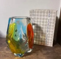 【昭和レトロ】 アートグラス　グラデーションガラス フラワーベース 花瓶　飾り鉢