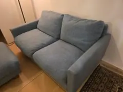 IDC大塚家具30万→5万！青いファブリック2人掛けソファとオットマン美品