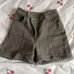 アシンメトリー デニム ショートパンツ カーキ Mサイズのサムネイル