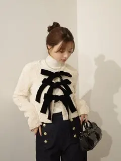 Eimyistoire フロントリボンニットトップス