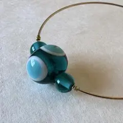 水色と白のドットビーズバングル とんぼ玉 ブレスレット
