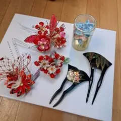 花飾り かんざしセット 和装ヘアアクセサリー6点セット