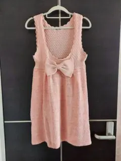 ByeByeバイバイピンクニットリボン付きノースリーブワンピース平成ギャルy2k