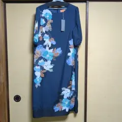 SunaUnaスーナウーナネイビーフラワーワンピース40/L定価26000円