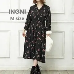 INGNI イング 花柄 開襟 七分袖 ロング ワンピース ベルト付き