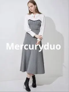 Mercuryduo シャツドッキングヘリンボーン柄ワンピース