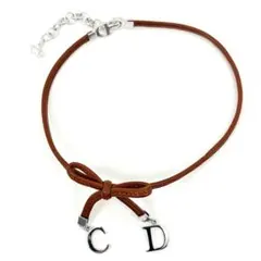 美品◎Dior ディオール チョーカー ネックレス ブラウン レザー CDロゴ