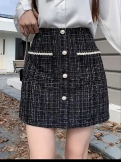 ツイードスカート ボタン付き JP-XL