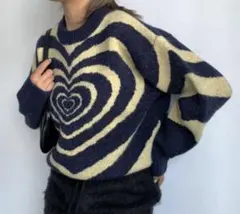 SHAGGIE シャギー　ハートデザインニット　ネイビー×イエロー