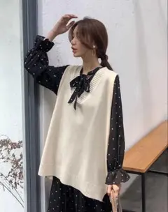 アイボリー Vネック ニットベスト　ホワイト