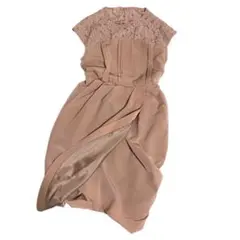 【FLICKA】春色ピンクベージュ/ノースリーブレース× ドレープスカート結婚式