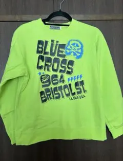 [美品] ブルークロス 裏起毛 トレーナー 蛍光イエロー Lサイズ