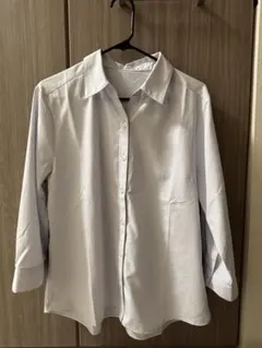 Honeys 薄い青 ストライプ ワイシャツ 七分袖