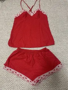 アモスタイル　レッド ドット柄 キャミソールとショートパンツセット