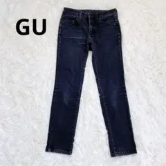 GU デニムパンツ ストレート クロップド丈 M相当 ダークグレー ストレッチ