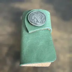 レザー 緑色 キーケース コイン付き