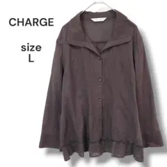CHARGE　シアーレースピンタックシャツブラウス　L　ブラウン　コットン100のサムネイル
