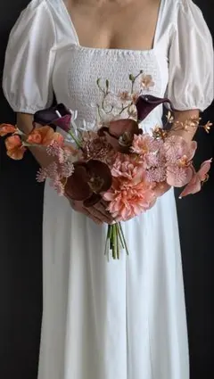 アーティフィシャルフラワー　ウエディングブーケ　クラッチ　前撮り　テラコッタ