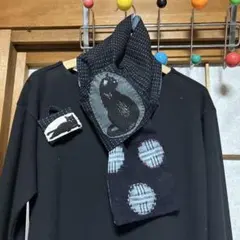 ☆おまけ付き❣️絣のミニマフラー　　黒猫