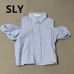 SLY ギンガムチェック 半袖 トップス 肩出し ブルー　S