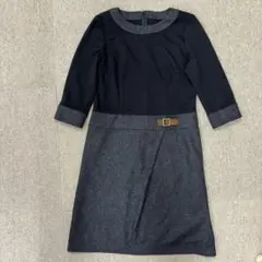 レリアンひざ丈ワンピース 黒とチャコールグレー11号