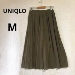 美品 UNIQLO カーキ M シフォン プリーツ ロングスカート