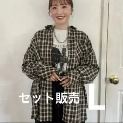 omi しまむら　チェックシャツ&フォトプリントT 2点セット　茶色　ブラウン