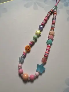 カラフルビーズ ストラップ 星とハート
