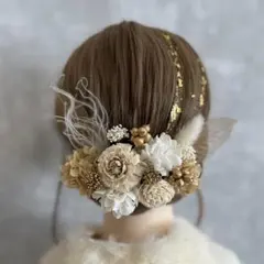 ナチュラルベージュ♡金箔付♡髪飾り ヘッドドレス 前撮り 成人式 卒業式 七五三