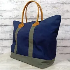 エルエルビーン/キャンバストートバッグ/レザーハンドル/裏地チェック/大容量