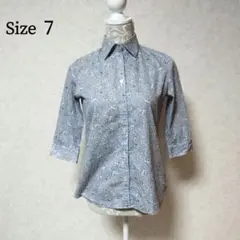 【美品】 ドゥクラッセ 花柄 七分袖 レギュラーカラー ブラウス サイズ7