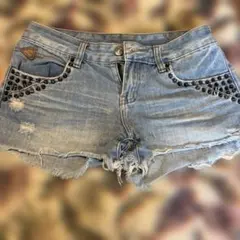 デニムダメージショートパンツ M スタッズデザイン