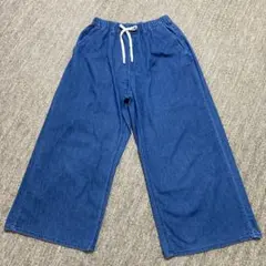 デニムブルー ワイドパンツ ゴムウエスト　ゆったりめ