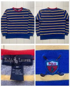 美品 80s 90s POLO ラルフローレン ボーダー スウェット L 青 黄