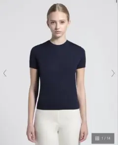【美品】Theory シルク混 半袖ニット ネイビー S