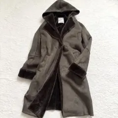 【美品】CLOCHE ムートン フーデッド ロングコート ブラウン ファー ボア