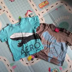 飛行機と恐竜のTシャツ2枚セット 2A