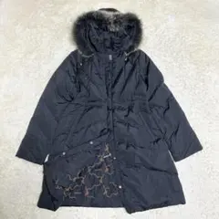 美品✨ バルマン ダウンコート フォックスファー シルク裏地総柄 ブラック L