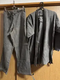グレー 作務衣 Lサイズ ポケット付き上下セット