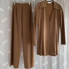 パンツスーツ上下　美シルエットS～M ブラウン　レトロ　セットアップ