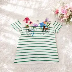 【スカラー】ScoLar フラワー×アニマルプリント ボーダー半袖Tシャツ Mのサムネイル
