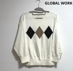【未使用】タグなしGLOBALWORKアーガイルVネックセーターM