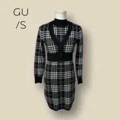 1440 【GU】　ニット　セットアップ　ワンピース　チェック　カーディガン