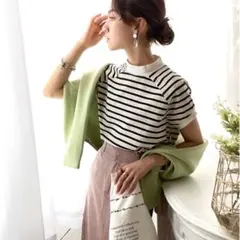 クラシカルエルフ 綿100% モックネックTシャツ Mサイズ　ボーダーのサムネイル