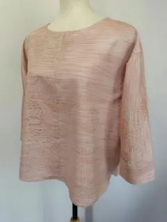 十日町紬反物リメイク　桜色　シンプルオーバーブラウス　トップス