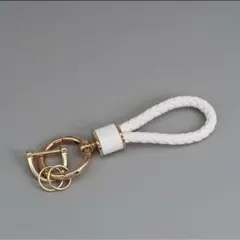 編み込み キーリング　キーチェーン　キーケース　レザー　ホワイト